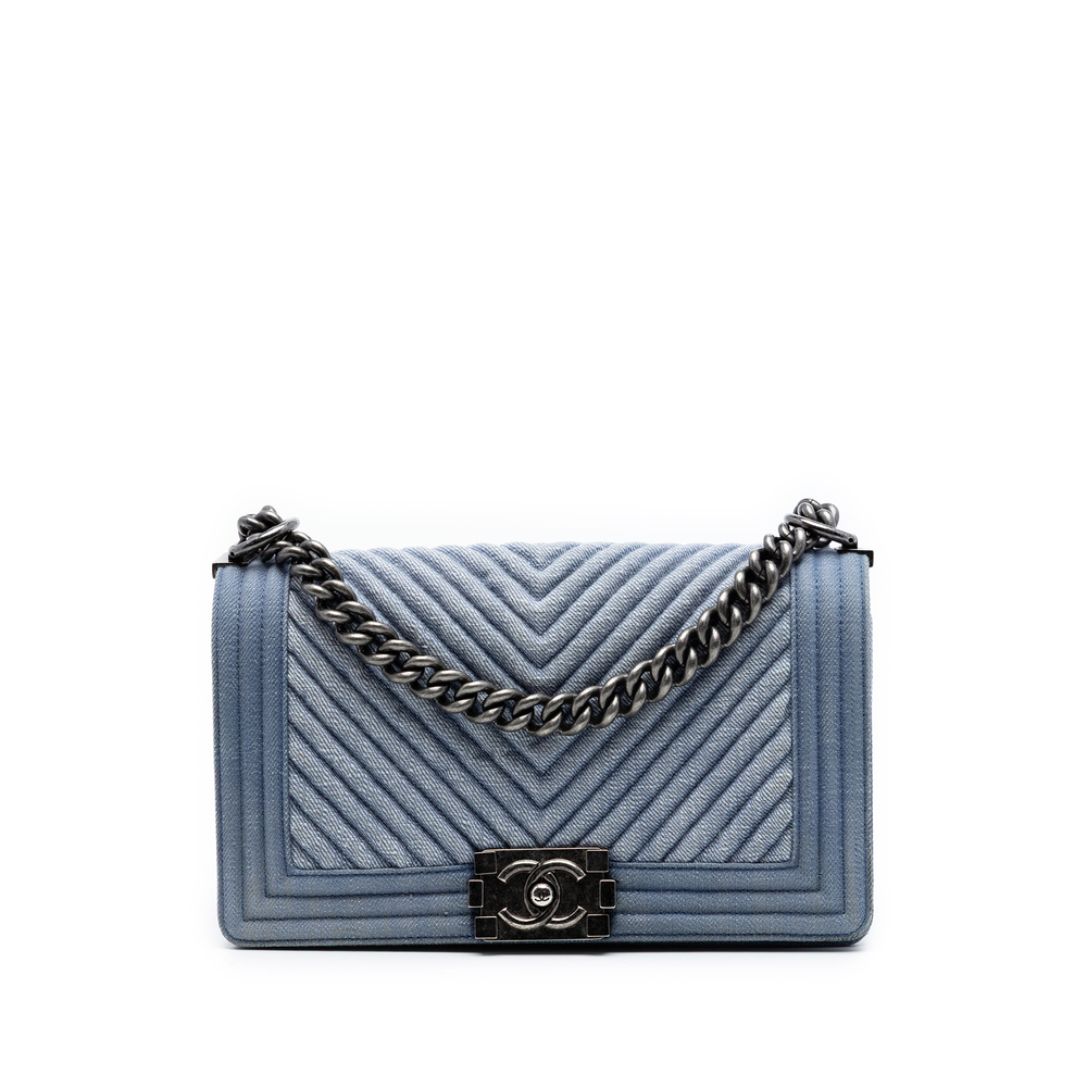 Pre-Loved Chanel Old Medium Chevron Denim Boy Flap